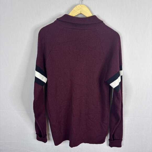Vintage Maple Knitting Mills Wool Zip Sweater Men’s M Burgundy Stripe - Picture 5 of 7